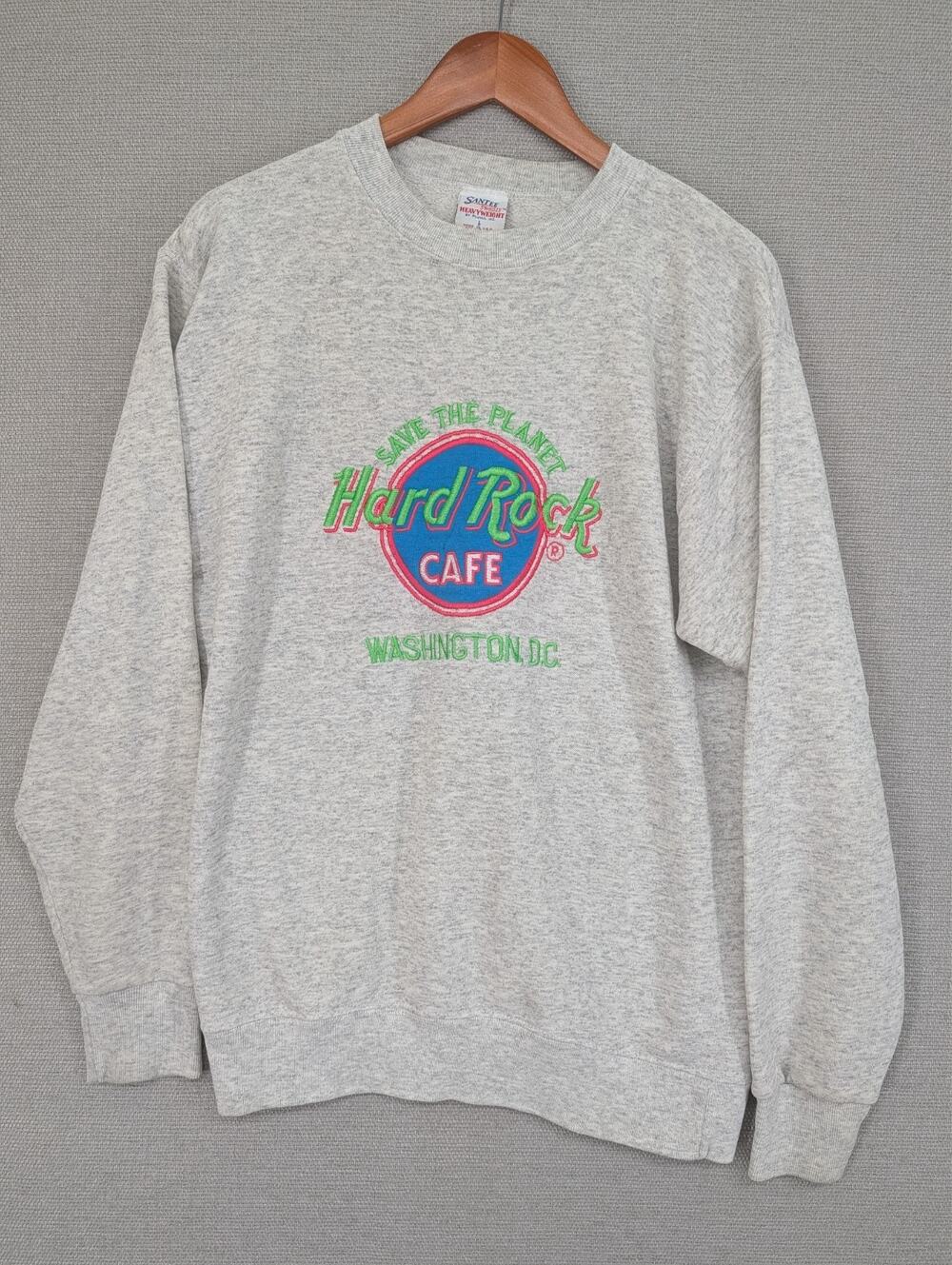Vintage 90s Hard Rock Cafe Washington DC Gray Pullover Sweatshirt Mens Large